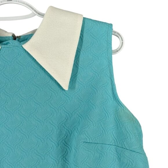 Vtg Mod Dress 16 18 Sleeveless 60s 70s Aqua Blue White Peter Pan Collar As Is - Picture 2 of 13